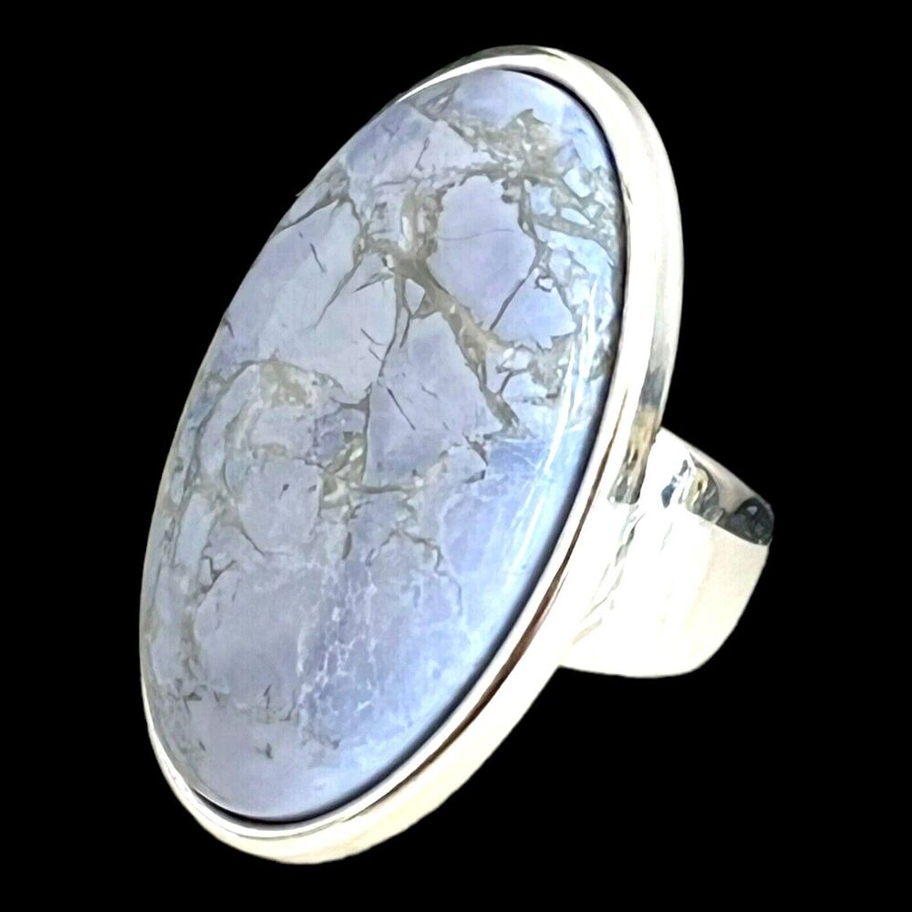 New Statement Ring Silver Tone Blue Semi Precious Stone Size 7 - 1N